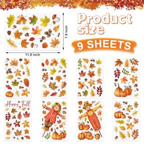 Thanksgiving Pumpkin & Maple Leaves Window Clings - 9 Sheets
