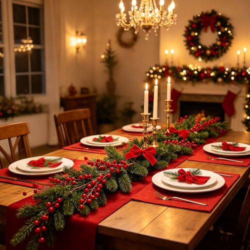 8pcs Red Berry Stems for Christmas Decorations, Artificial Holiday Floral Picks