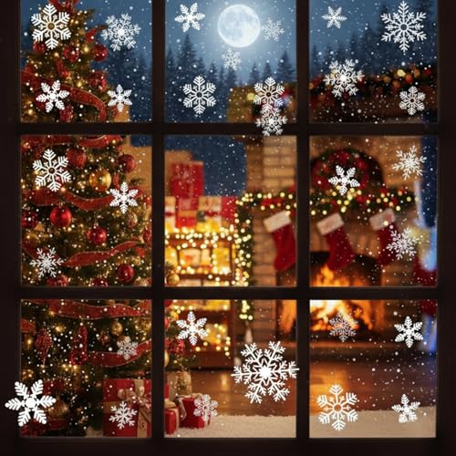 Christmas Snowflake Window Clings - 114PCS Reusable Static Decals