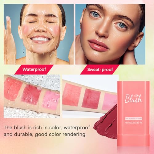 Tiejdhr 3-in-1 Cream Blush Stick - Waterproof Orange Lip, Cheek & Eye Tint