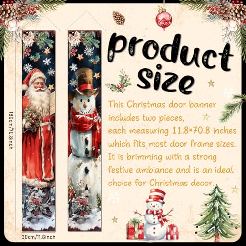 Retro Christmas Door Banner Set - Santa & Snowman Decoration