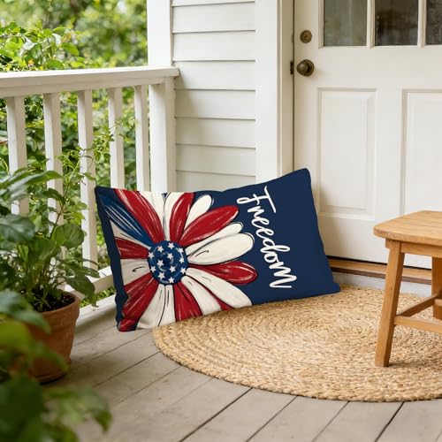 4th of July Independence Day Throw Pillow Cover 12x20 Inch Memorial Decor