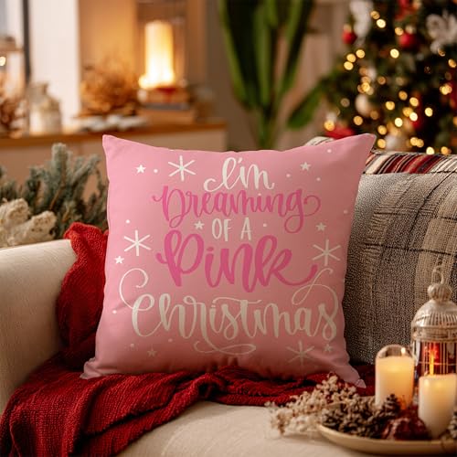 Pink Christmas Pillow Covers 18x18 Double-Sided Decorative Throw Pillowcase for Holiday & Winter Home Decor