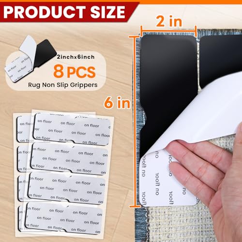 YINTTIAN Reusable Rug Tape Grippers for Hardwood Floors - 8 Pack Non-Slip Pads