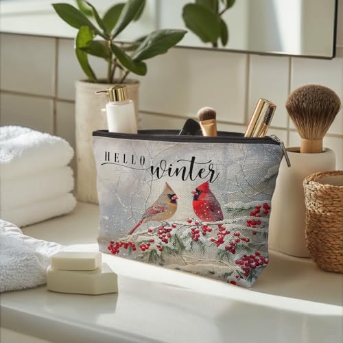 Christmas Cardinal Bird Makeup Bag Waterproof Travel Pouch