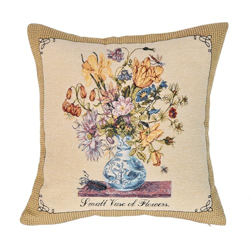 Jacquard Woven Floral Pillow Cover 18x18 | Vintage Tapestry Cushion for Sofa & Bed
