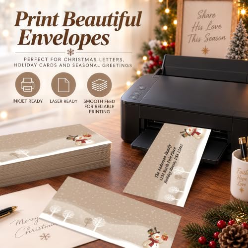 Snowman Present #10 Envelopes 20 Pack - 9.5 x 4.125 Inch Holiday Paper