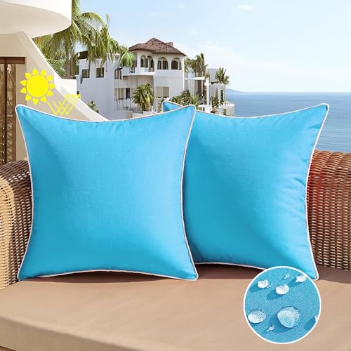 Waterproof Throw Pillow Covers 20x20 Set of 2 Sky Blue