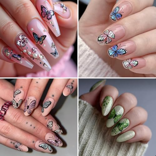 5D Holographic Butterfly Nail Stickers 3 Sheets Embossed Decals