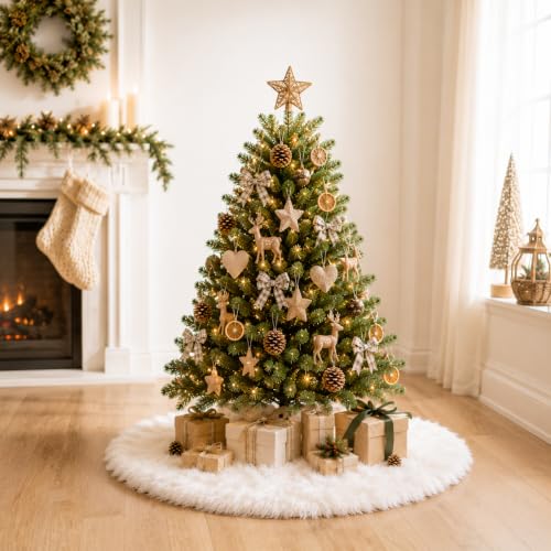 YEAHOME White Faux Fur Christmas Tree Skirt 24 Inch Holiday Decor