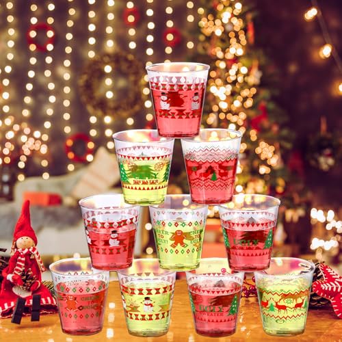 24 Pcs Christmas Shot Glasses Set - Disposable Plastic Cups with Holiday Designs