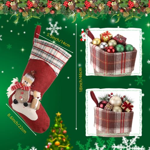 12 Pcs 18 Inch Christmas Stockings Set - Santa Snowman Reindeer Classic Variation