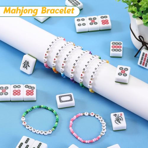I Love Mahjong Beaded Bracelet Set - 12 Pcs Colorful Stretch Jewelry