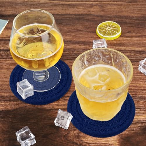ABenkle Navy Blue Woven Coasters - 4.3 Inch Absorbent Boho Set of 6