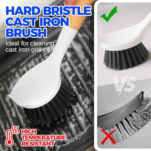 Holikme Bamboo Handle Dish Brush Set - 3 Pack Kitchen Scrubbers
