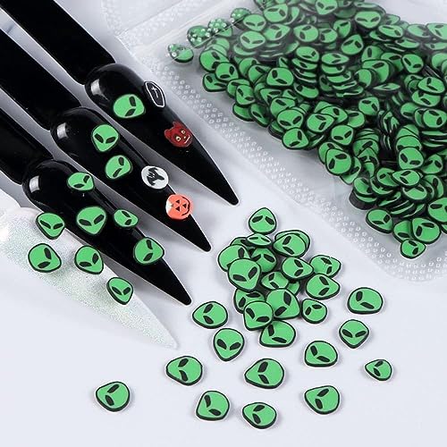 3D Green Alien Nail Art Charms Polymer Clay Slices for Halloween DIY