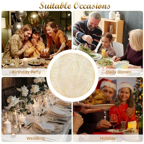 Gold Round Leaf Placemats Set of 8 - Modern Dining Table Decor