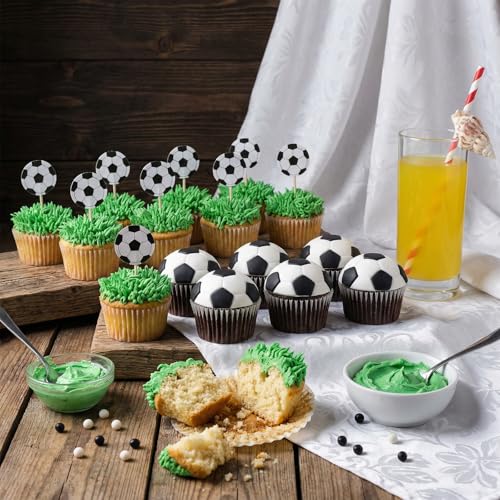 Nogeqi 48-Piece Soccer Cupcake Toppers for Sports Theme Birthday Party