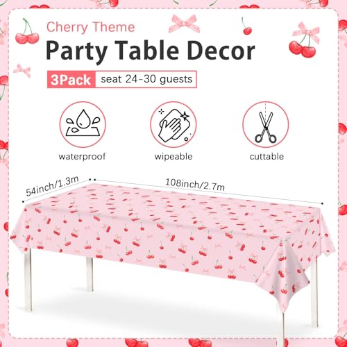 Cherry-Themed Tablecloths for Birthday Parties - 3 Pack, 54 x 108 Inch