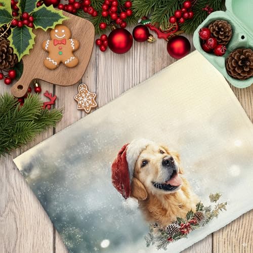 Christmas Winter Dog Themed Kitchen Towels - Cute Holiday Dish Towels for Dog Lovers, 16x24 Inches