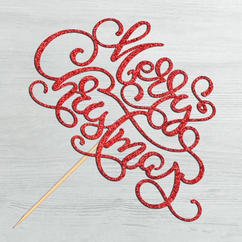 Merry Christmas Cake Topper Red Glitter Holiday Party Decoration