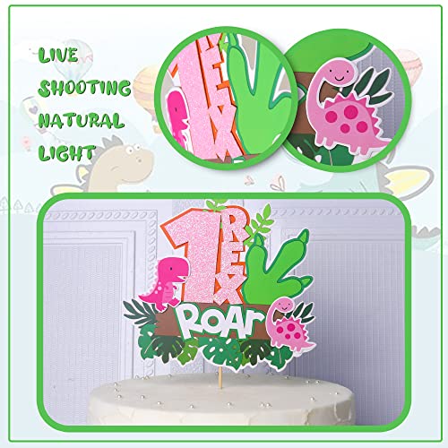 Dinosaur 1st Birthday Cake Topper - Pink T-Rex Decoration