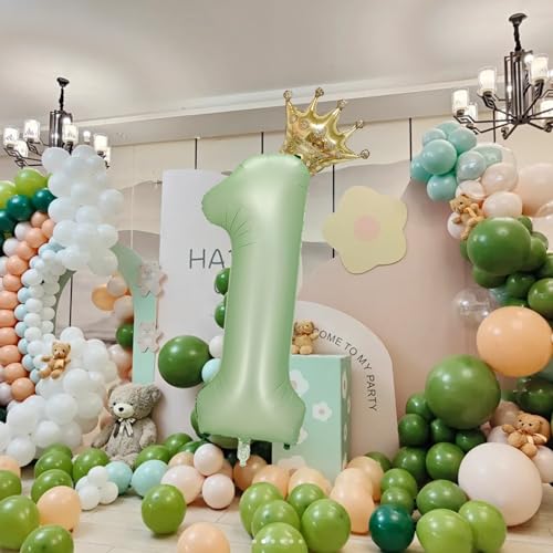 40 Inch Olive Green Number 4 Crown Balloon Set for 4th Birthday