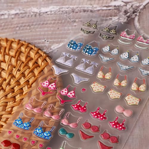 5D Embossed Summer Beach Nail Decals - Leopard Swimsuit & Lingerie Stickers