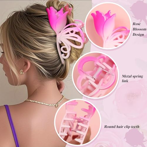 3PCS Large Flower Hair Claw Clips Non-Slip Grip for Thick and Thin Hair