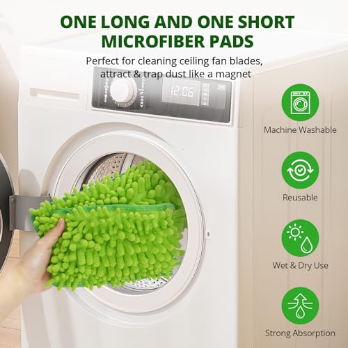 Ceiling Fan Duster with Reusable Microfiber Pads - 2-Piece Set
