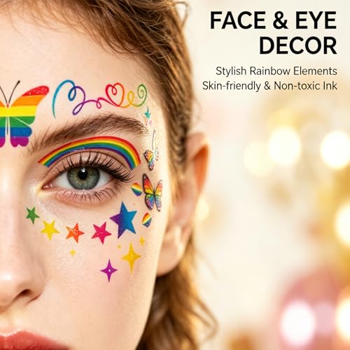 LINSYL 128+ Waterproof Pride Temporary Tattoos Rainbow LGBTQ Party Favors