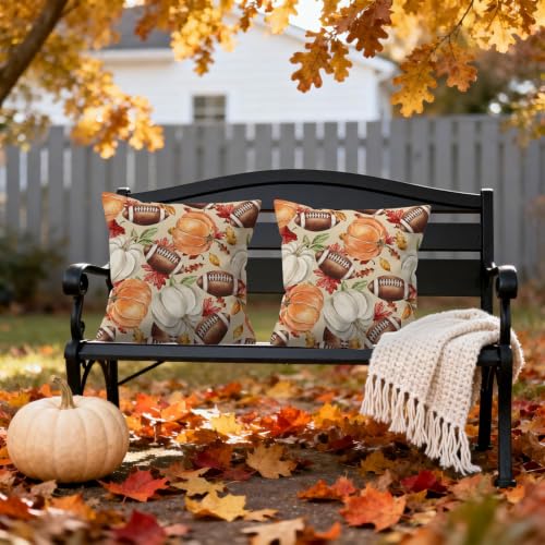 Fall Football Pumpkin Throw Pillow Cover, 18x18 Inch Decorative Burlap Case