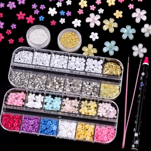 Cublive 3D Nail Charms Set with Butterflies, Pearls & AB Rhinestones