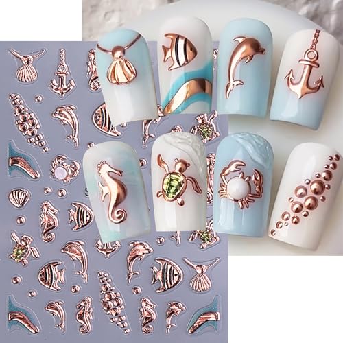 MOLILON 5D Embossed Ocean Nail Stickers Starfish Seashell Decals