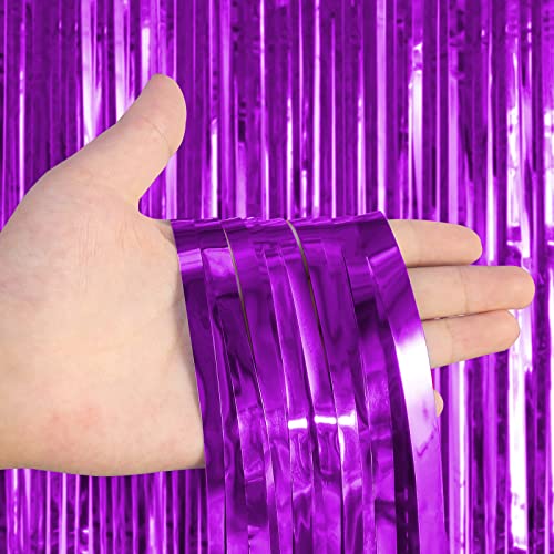 2 Pack Purple Foil Fringe Curtains - 3.28 x 8 ft Backdrop for Parties