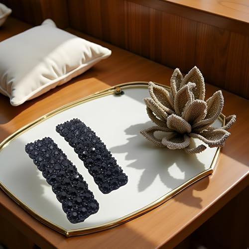 Black Rhinestone Snap Hair Clips Rectangular Hair Barrettes 2Pcs