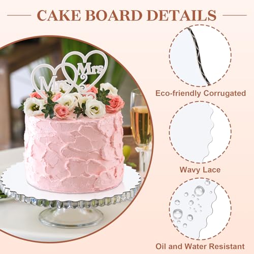 10-Inch White Cake Boards with Scalloped Edges - 10-Pack