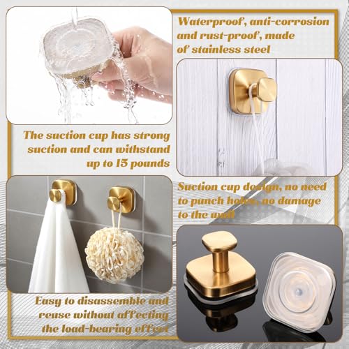 15lbs Suction Hooks - 6 Pack No Drill Stainless Steel Bathroom Hooks