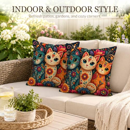 SheEasy 16x16 Inch Colorful Cats Pillow Cover - Farmhouse Linen Decor, Pack of 1