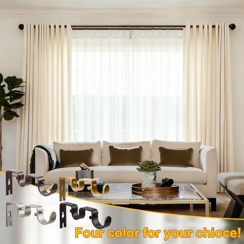 Shonmogar Brown Double Curtain Rod Bracket 2 Pack Heavy Duty Wall Mount for Bedroom & Living Room