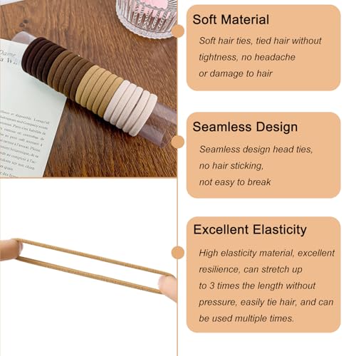 20PCS Brown Hair Ties Elastic Seamless Thick Ponytail Holder for Women