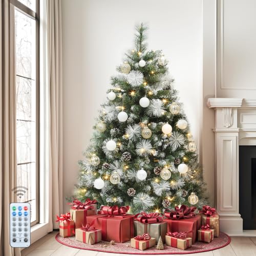 Pre-lit Frosted Artificial Christmas Tree 4.5ft with Pinecones & LED Lights - Green