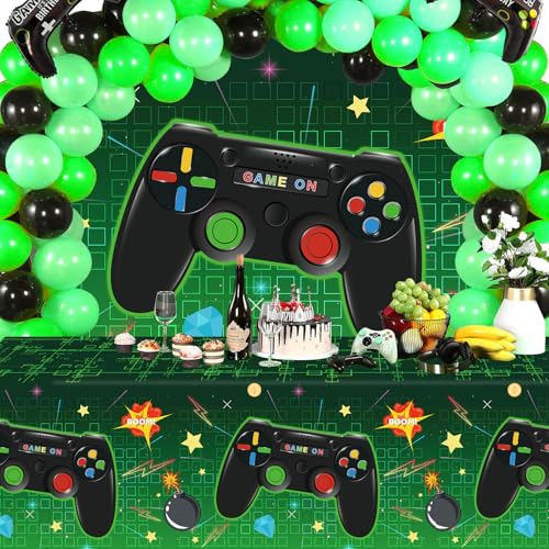 4-Pack Green Video Game Tablecloths for Kids' Parties, 51x86"
