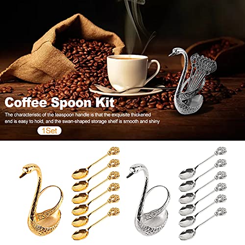 Frandilo Gold Swan Coffee Spoon Set with Holder - Elegant Kitchen Organizer