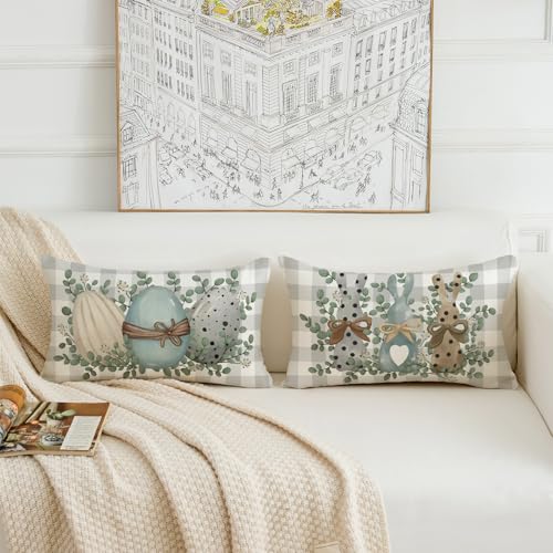 Easter Pillow Covers 12x20 (Set of 2) with Bunny & Eucalyptus Design