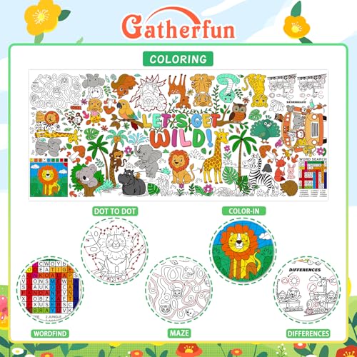 Gatherfun Wild Safari Jungle Coloring Tablecloth 31.5x72