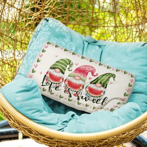 Life is Sweet Gnomes Throw Pillow Cover 12x20 Farmhouse Summer Decor