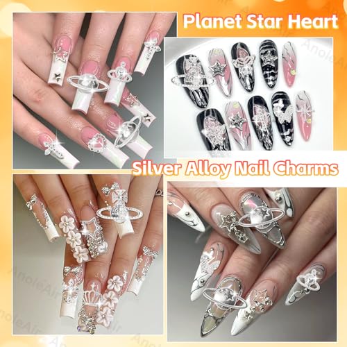 110 Pcs Silver Nail Art Charms Set - Cross, Star & Butterfly Designs