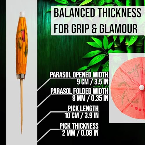 Bamboo Cocktail Umbrella Picks - 30 Pack Colorful Parasol Drink Toppers