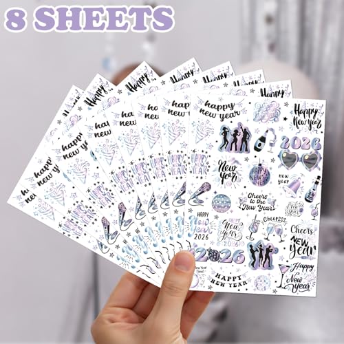 INCOK 2026 New Year Temporary Tattoos - 8 Sheets Disco Party Favors